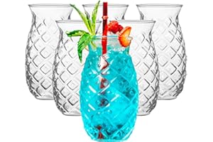 Pineapple Cup - Tiki Glasses for Cocktails - Pina Colada Hurricane Drinking Glasses for Bar Decor Set of 6 - Outdoor Mixed Dr