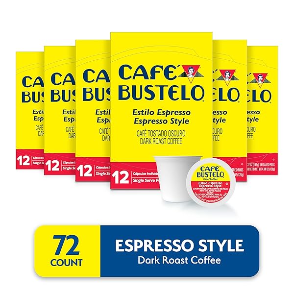 CAFÉ BUSTELO ESPRESSO STYLE DARK ROAST, SINGLE SERVE COFFEE PODS, 12 COUNT (PACK OF 6)
