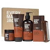 Every Man Jack Beard Care Kit for Men, Aged Bourbon, Gift Set, 5 Piece | 5 Full-Size Products, Beard + Face Wash, Beard &amp; Scruff Face Lotion, Oil, Butter, Wooden Comb, Gift Set, Shea Butter &amp; Aloe