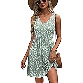 WIHOLL Women's Summer Casual V Neck Sleeveless Tank Dress A-Line Beach Sundresses with Pockets