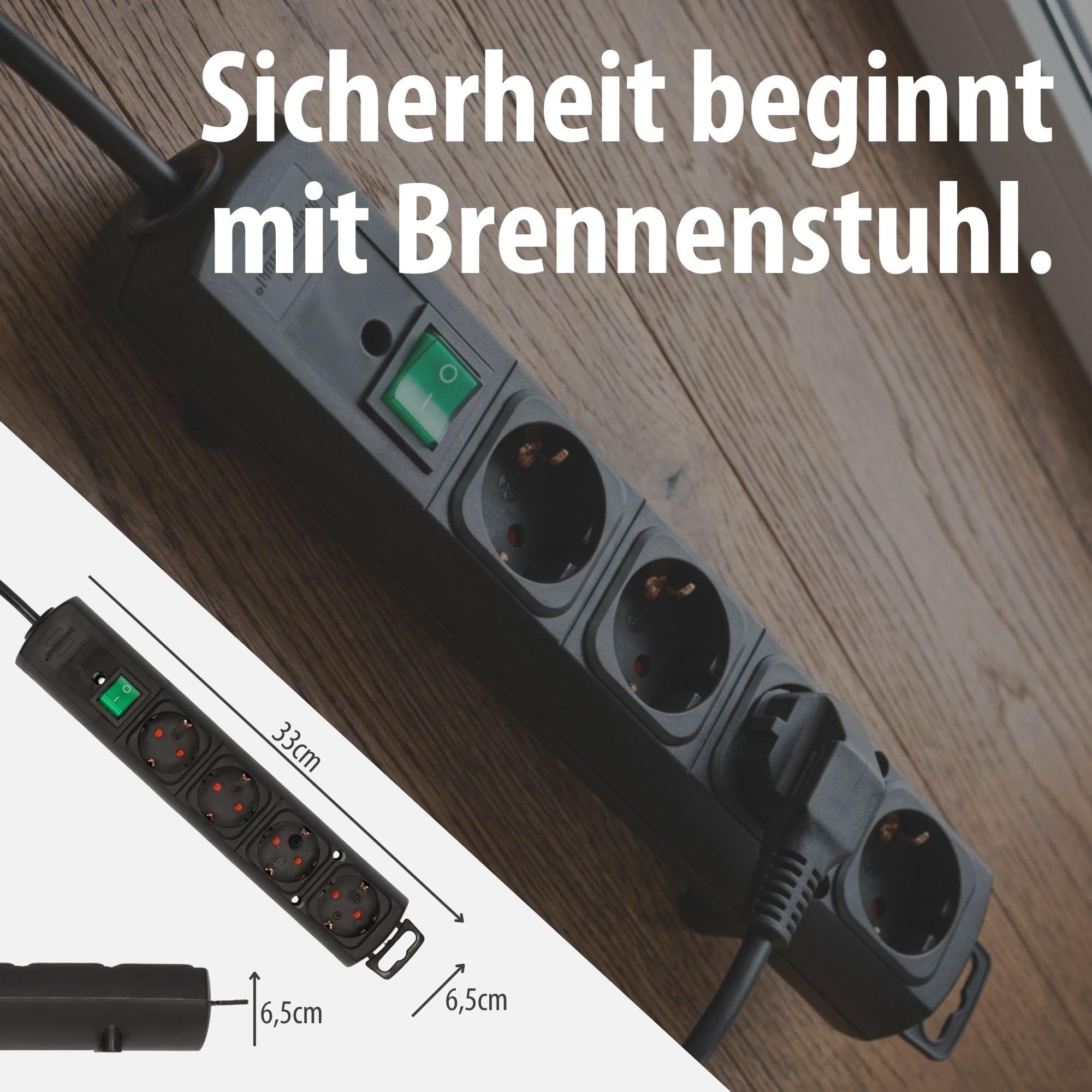 Brennenstuhl Comfort-Line Plus Steckdosenleiste 4-Fach (Mehrfachsteckdose mit Flachstecker, Schalter, 2m Kabel und extra breite Abstände der Steckdosen) schwarz 6