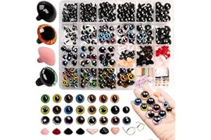 SEVENSUN 636 PCS 6mm-20mm Safety Eyes and Noses for Amigurumi, 3D Glitter Eyes, Crochet Eyes Glasses Noses, Stuffed Crochet Eyes with Washers, Craft Doll Eyes