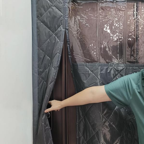 WOHOMZY THERMAL DOOR CURTAIN FITS DOORS SIZE 50″X80″,CURTAIN SIZE 53″X82″, MAGNETIC INSULATED CURTAIN SIDE OPEN, VISIBLE PANELS,KEEP WARM IN WINTER COOL IN SUMMER,DIAMOND PATTERN,GRAY