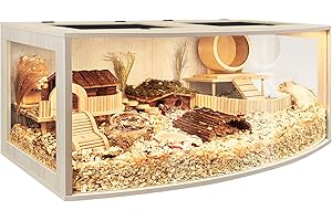 Prolee Hamster Cage Chew Proof Wood, Hamster Enclosure Openable Top with Curved Design,Waterproof Small Animals Cage with Acrylic Sheets for Gerbils,Hamsters Habitat (48"x20"x20")