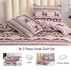 Christmas Quilt Set King Size Moose Deer Bedding