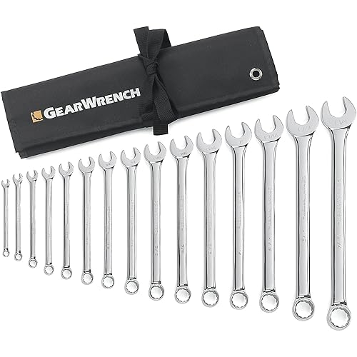 15 Pc. 12 Pt. Long Pattern Combination Wrench Set with Tool Roll, SAE - 1