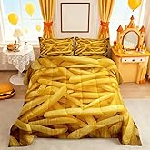French Fries Comforter Set for Teens 3D Fast Food Bedding Set Creative Funny Bedding Home Decor for Kids Comforter Twin Size 2 Pcs Delicious Food Quilted Duvet Set 1 Comforter with 1 Pillowcase