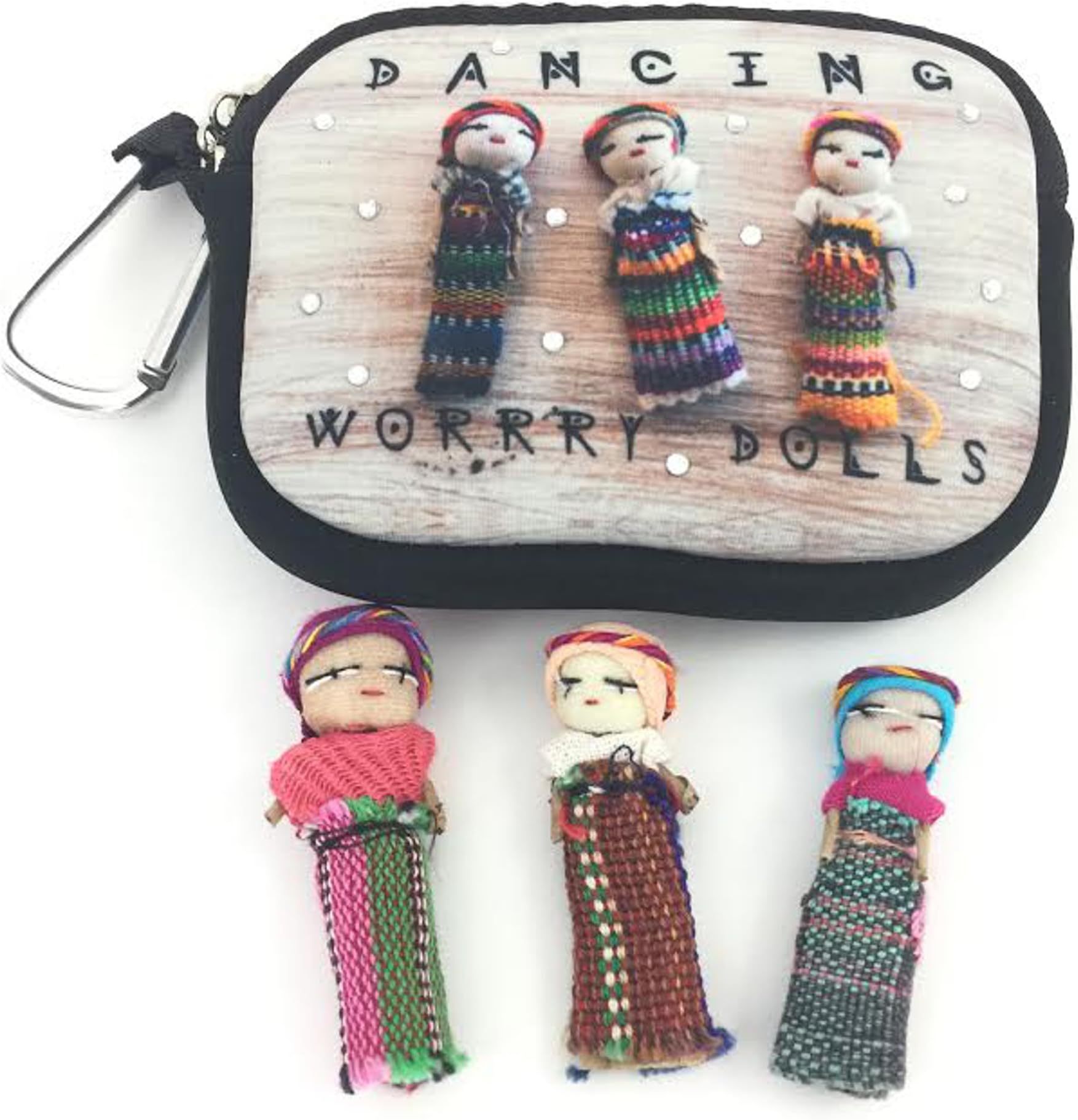 Spinner Skins Dancing Worry Dolls and Pouch with Clip and Good Luck Charm for Dancers