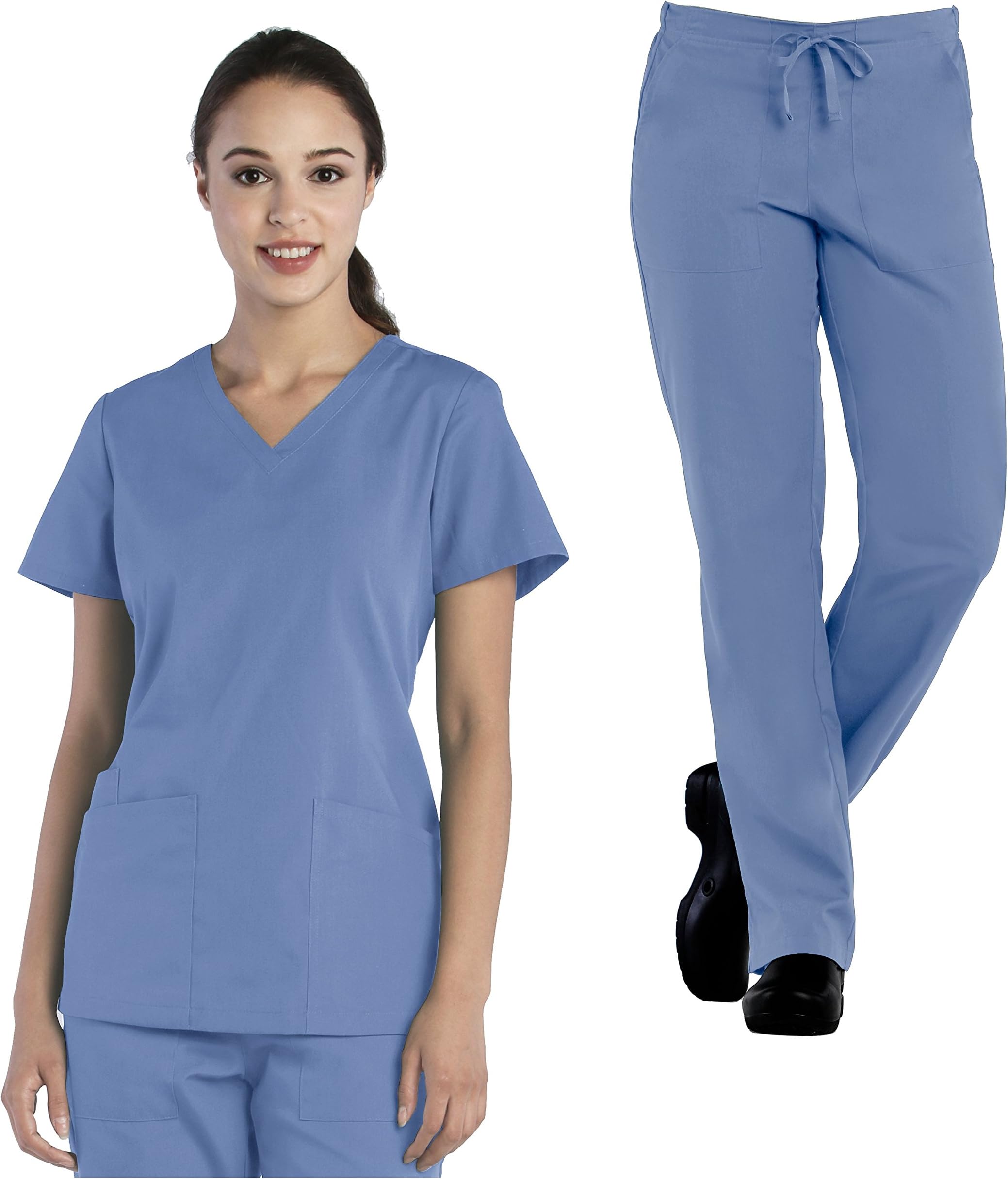 Tru Basic Womens V-Neck Top 10102 & Half Elastic Drawstring Pant 90102 Scrub Set