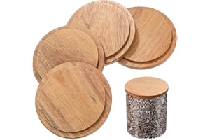 LOEFLIFA 4pcs Wooden Cup Lids Set, Reusable Sealing Covers for Glass Bottles, Tea Mugs, and Candle Jars,