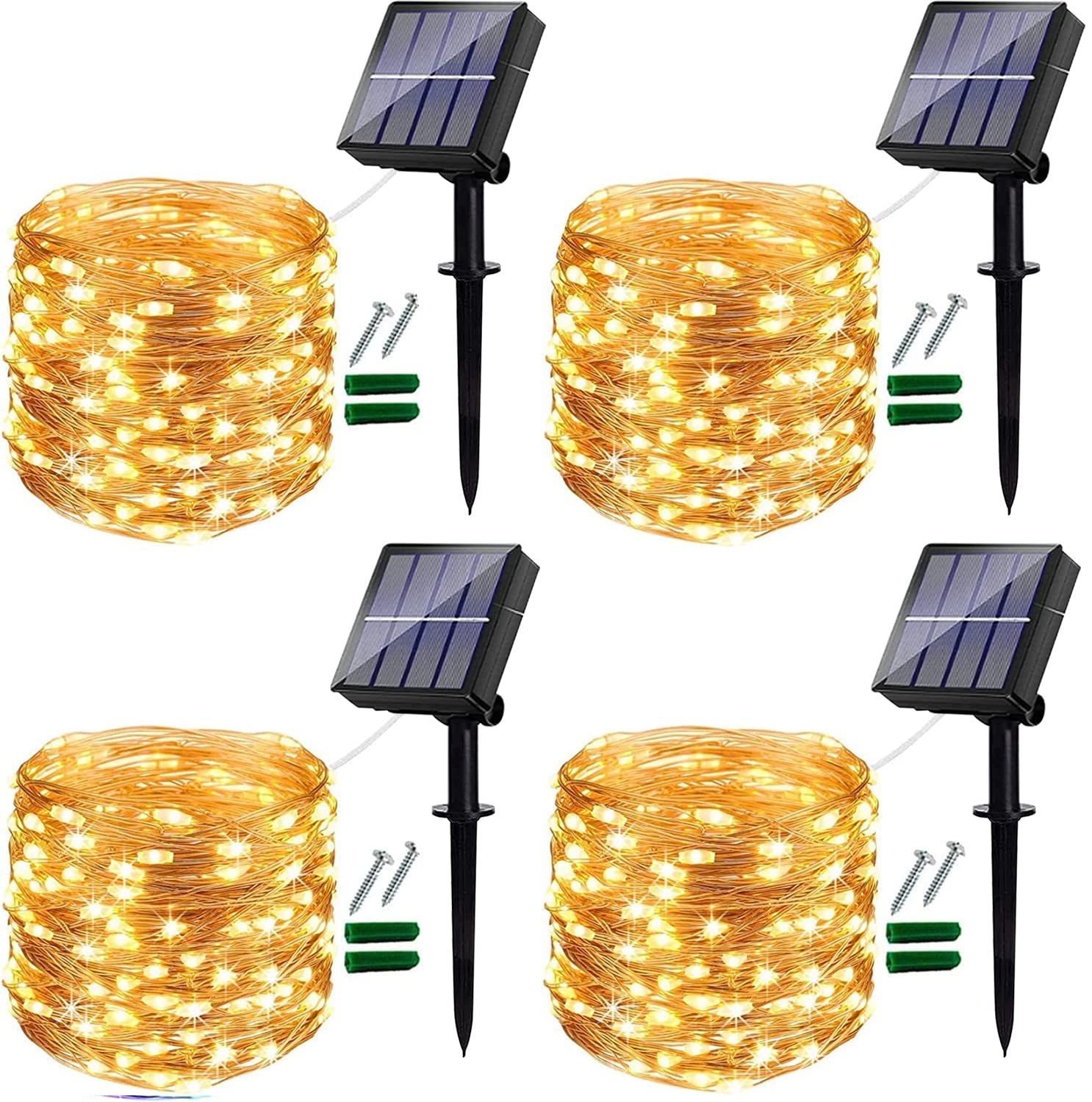 Ligarko Solar Fairy Lights Outdoor, 4 Pack 48Ft Garden Lights Solar Powered Waterproof, 120 LED 8 Modes Copper Wire Decorative Solar String Lights for Trees, Garden, Patio, Party (Warm White)