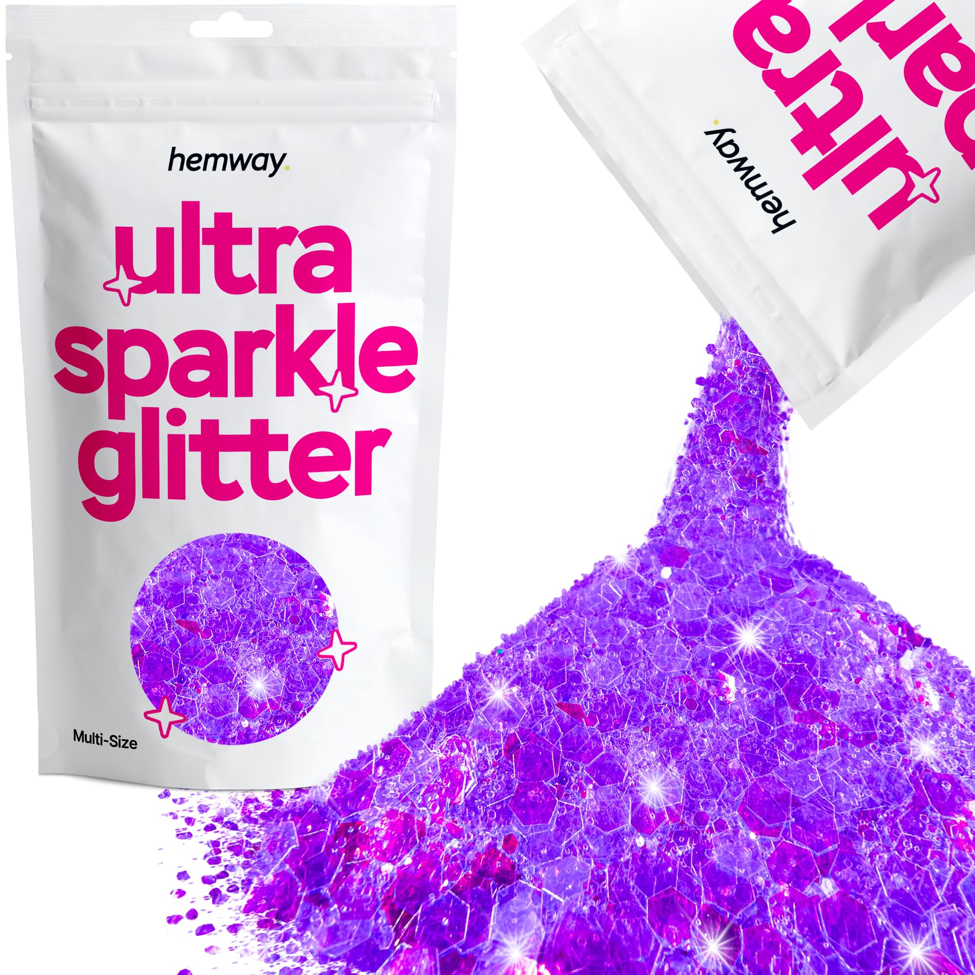 Hemway Ultra Sparkle Glitter Fluorescent Purple 100g Multi Size | Glitter for Arts & Craft, Makeup, Nail Art, Crafting, Card Making, Sparkle Decoration