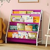 Aokitsink Kids Bookshelf for Kids Rooms, 4-Tier Montessori Bookshelf,Nursery Book Shelves,Pink Toddler Bookshelf, Metal Kid's Book Storage Organizer for Girls Room Furniture Playroom Kindergarten