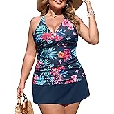 NIeyook Plus Size Swimsuits for Women Two Piece Tankini Bathing Suit with Skirt 2026 V-Neck Tummy Control Swimwear