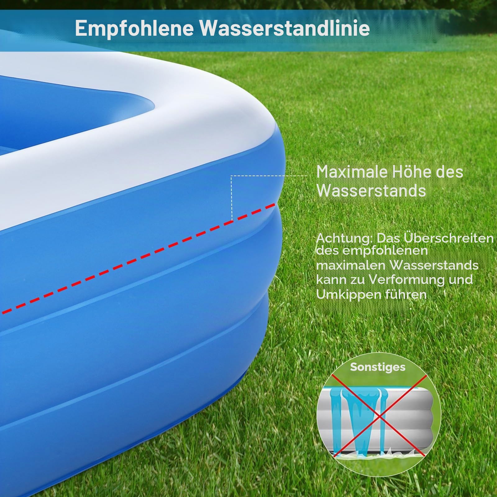 Duerer Aufblasbarer Pool Rechteckig, 305cm x 182cm x 56cm, Planschbecken groß für Kinder und Erwachsene Sommer Party, Aufblasbare Schwimmbecken, Familien Swimming Pool für Garten, Outdoor, Easy Set 7