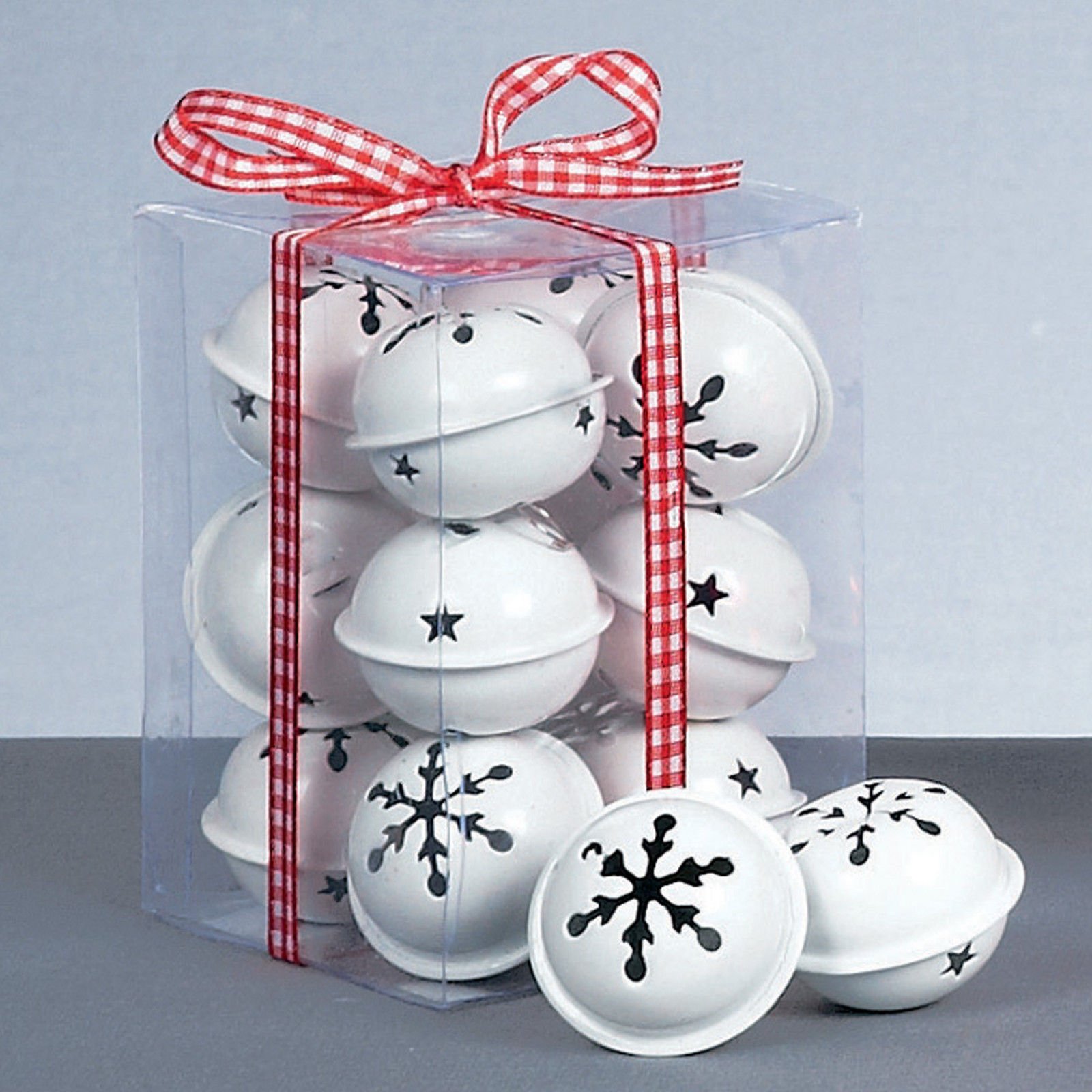 Zoex™ New 12 White Snowflake 40mm Jingle Bell Christmas Ornaments