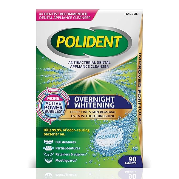 POLIDENT OVERNIGHT WHITENING ANTIBACTERIAL DENTAL APPLIANCE CLEANSER TABLETS,...