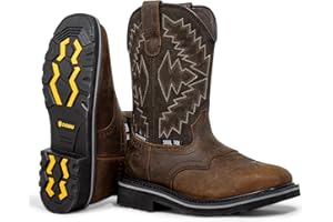 CVDSHU Men's Steel Toe Work Boots Waterproof Square Toe Cowboy Boots Comfortable Western Safety Boot with Full-Grain Leather 