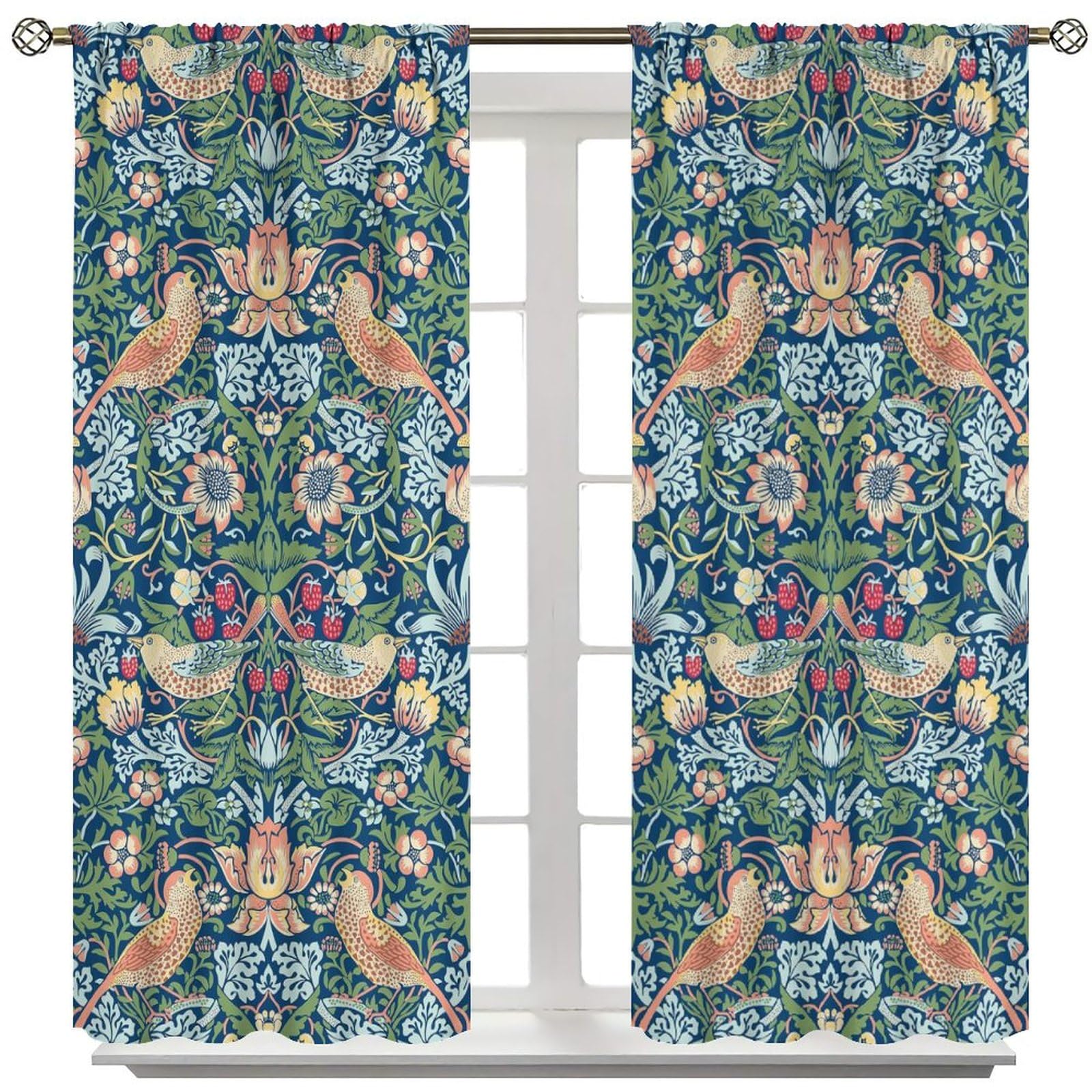 William Morris Botanical Art Windows Curtains Green