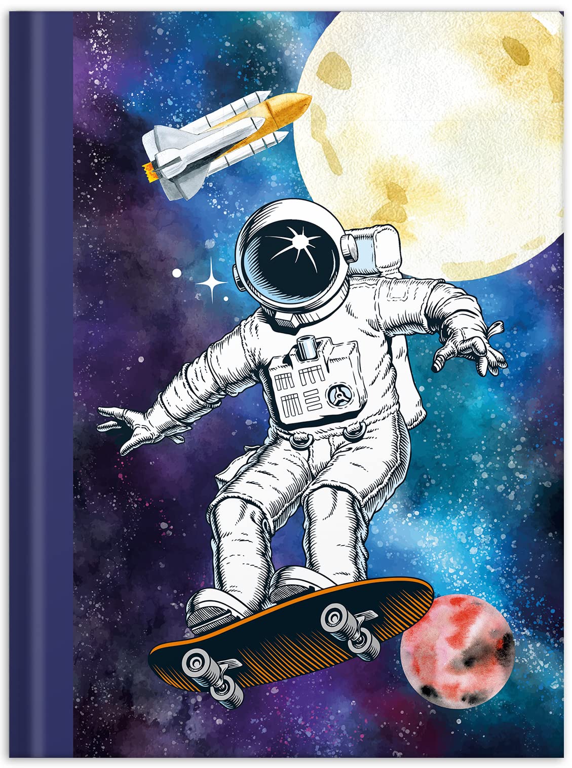 RNKVERLAG Blank Notebook in DIN A4 Format, with a Total of 96 Sheets 70 g/m², 1 Piece (Multicoloured - Skatonaut) — image 1