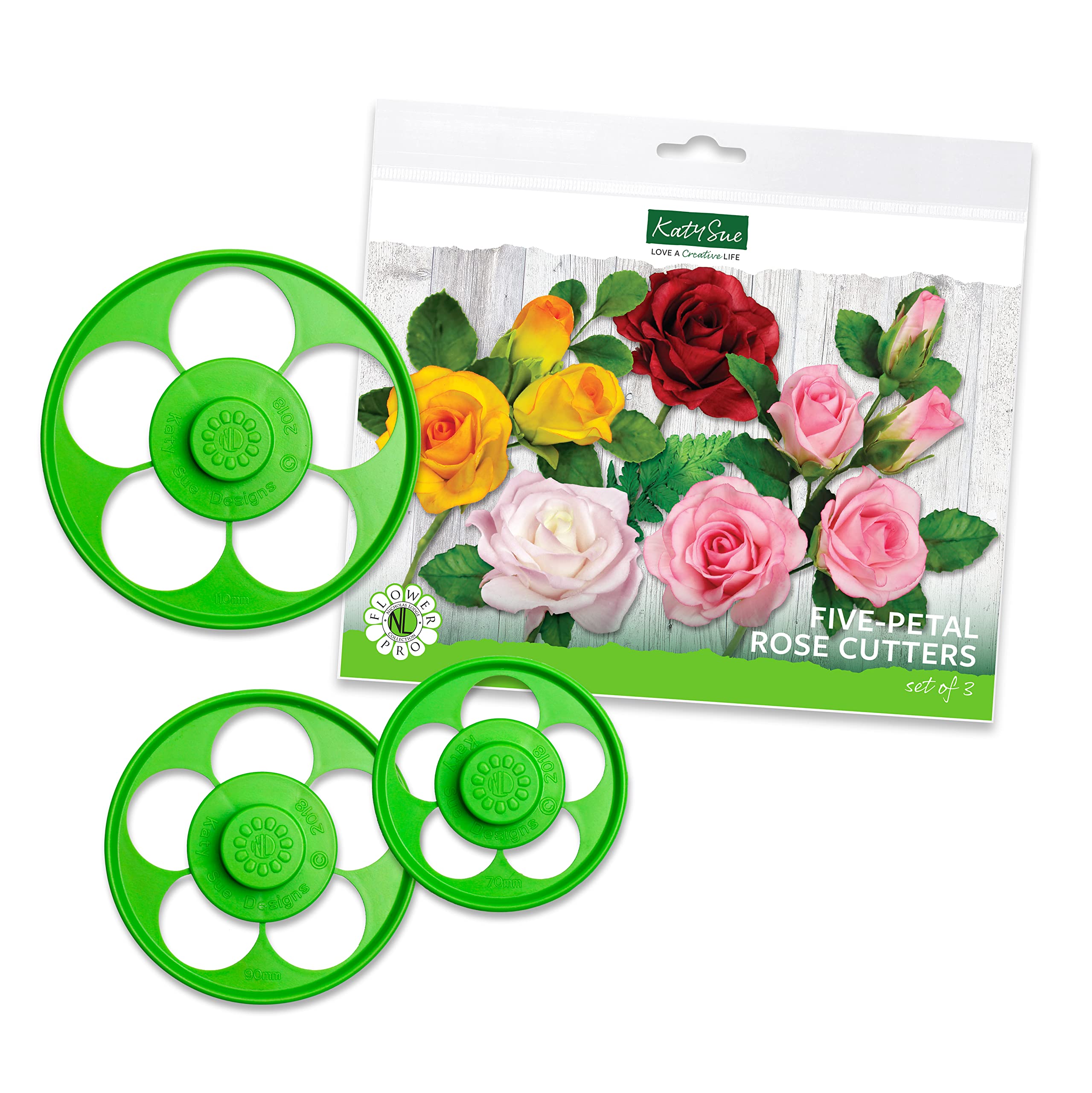 Flower Pro Five Petal Rose Cutters (Set of 3) - Contains The Most Popular Sizes for Roses, 70mm, 90mm & 110mm