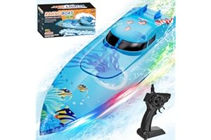 suangrc 918 RC Boat with LED Light, Remote Control Boat for Kids, Water Boats for Pool, RC Ship, Summer Toys for Pools and Lakes, Toy Gift for Adults Boys&Girls