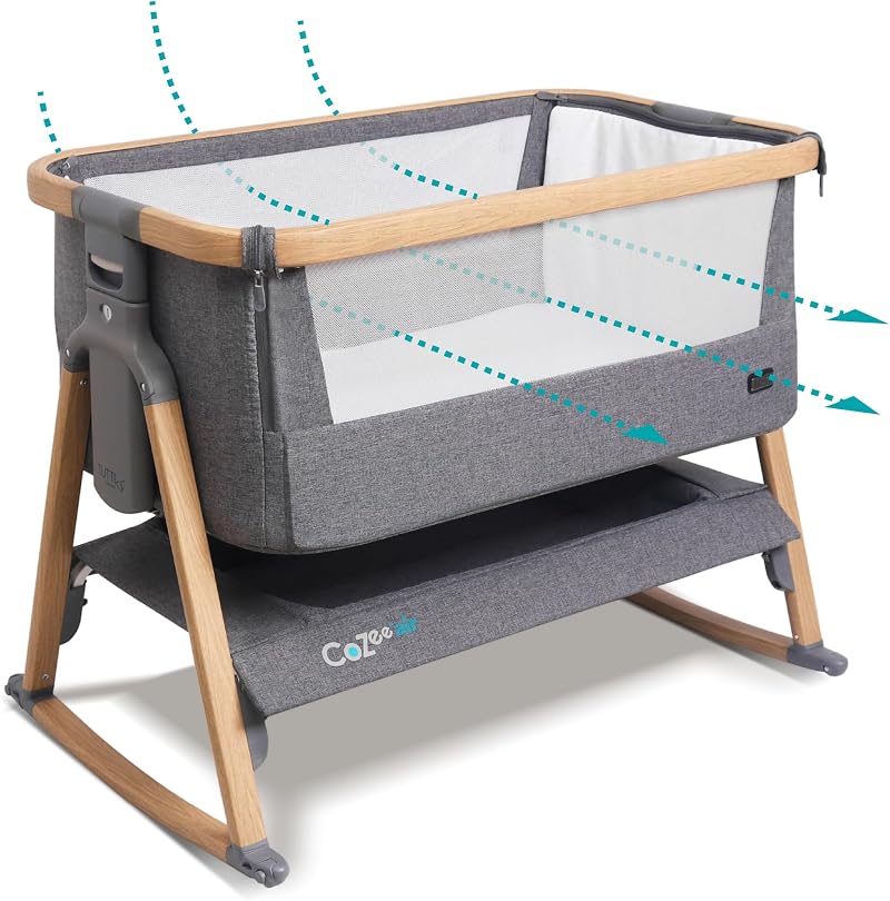 Tutti Bambini CoZee Air Crib & Cot - Breathable Baby Rocker - Oak/Charcoal