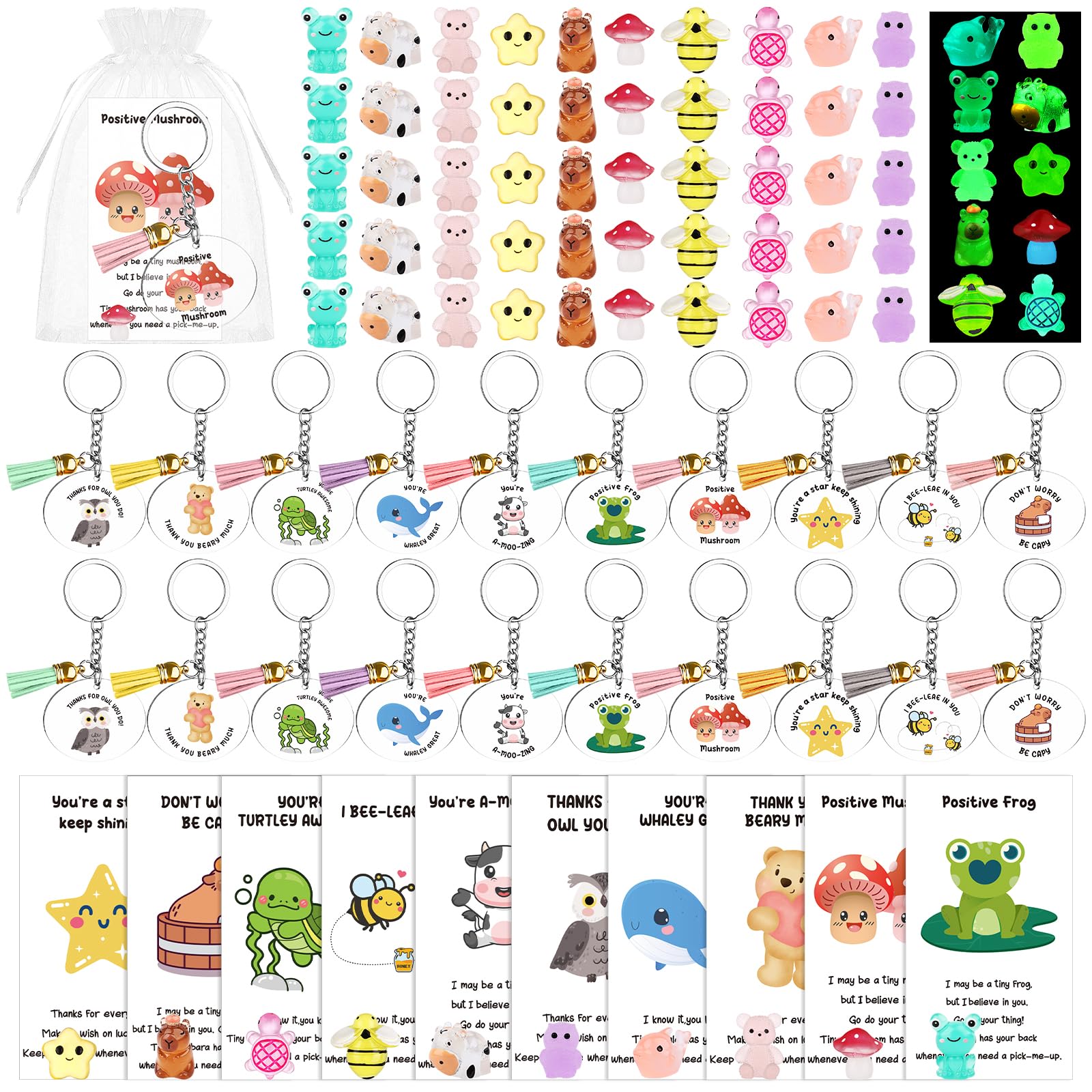 Photo 1 of 50 Set Inspirational Gifts Bulk Thank You Gift Luminous Resin Toys Inspirational Cards Motivational Keychain Organza Bags Staff Employee Appreciation Gifts Pocket Favors for Teacher Nurse Coworkers