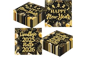 DYDAMUD New Years Eve Party Supplies 2026, 48pcs Happy New Year Napkins Black Gold Paper Napkins for Dinner Kitchen, 2026 Happy New Years Decorations