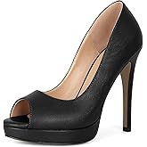 Joseywade Platform High Heels for Women Peep Toe Thin Sky High Heel Pumps Stiletto Heel Slip On 5 Inch Party Dress Shoes for Work Casual Daily Life Party Dress