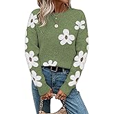 SHENHE Women's Floral Pattern Crewneck Long Sleeve Drop Shoulder Sweaters Pullover Tops