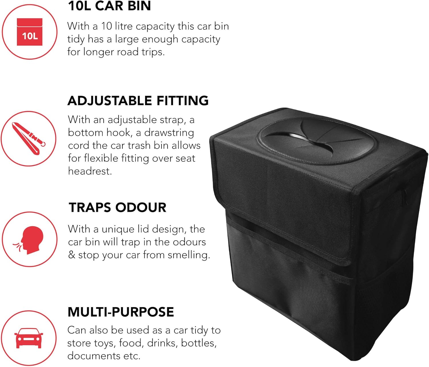 GADLANE Car Bin 10 Litre Car Rubbish Bin Traps Odour 100 Waterproof