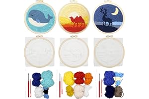 Allazone 3 Set Punch Needle Embroidery Kits, Punch Needle Kits for Adults Beginner, Punch Needle Tool with Punch Needle Cloth, Yarns and Sewing Needles (Camel, Whales), animal