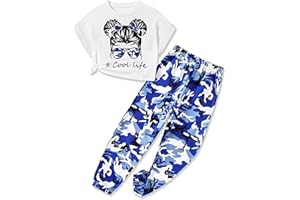 CRISONE Girls 2 Piece Outfits Kids Clothes Cute Cool Girl Crop Tops + Camouflage Pants Summer Clothing Sets