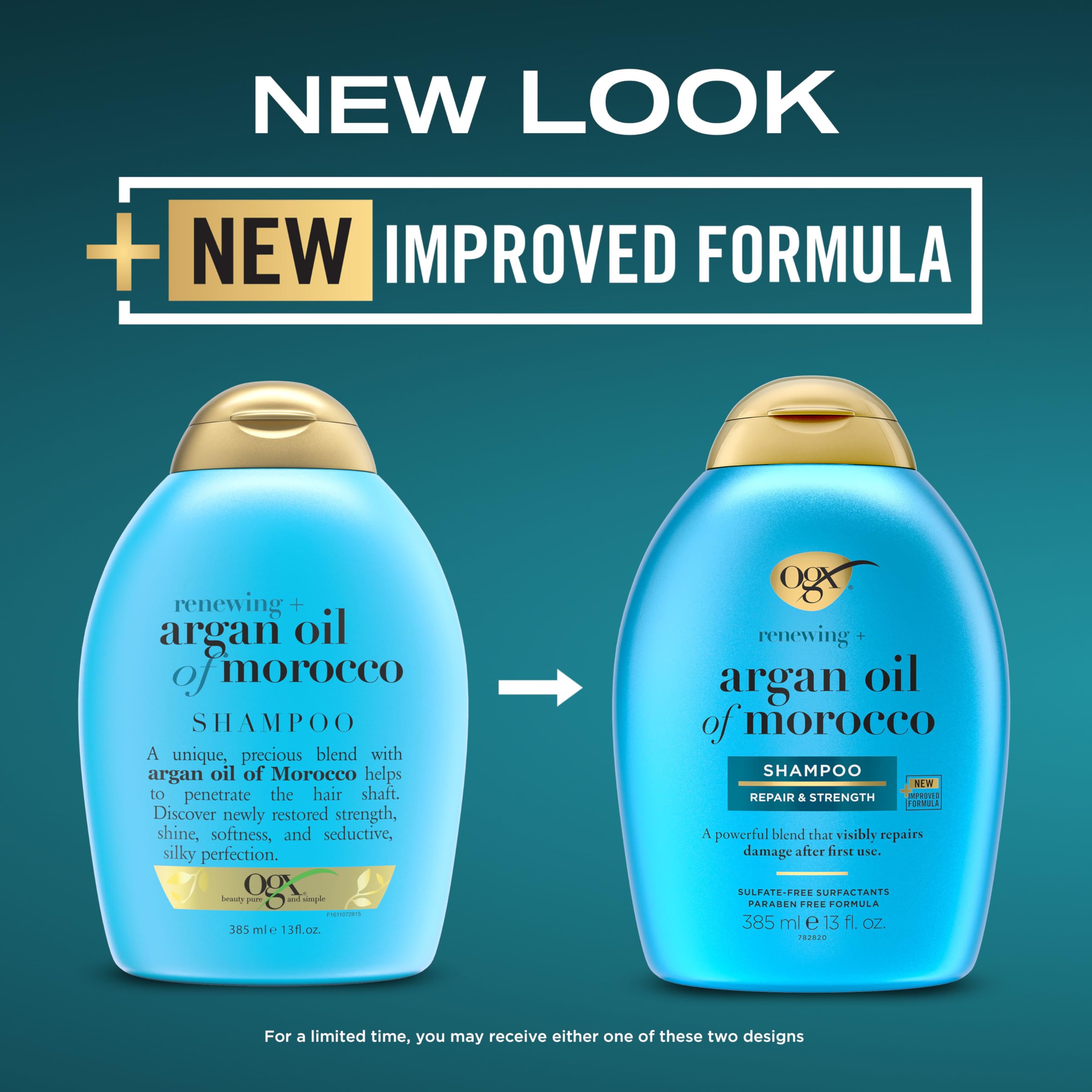OGX Renewing + Argan Oil of Morocco Shampoo, Damage Repairing Shampoo & Argan Oil to Help Strengthen & Repair Dry, Damaged Hair, Paraben-Free, Sulfate-Free Surfactants, 13 fl. Oz