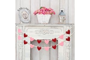 HOLIWOER Valentine's Day Decorations Felt Heart Garland Banner, Valentines Day Decor Anniversary Wedding Party Decorations for Home Office Fireplace Mantel Walls NO DIY, Pink Red