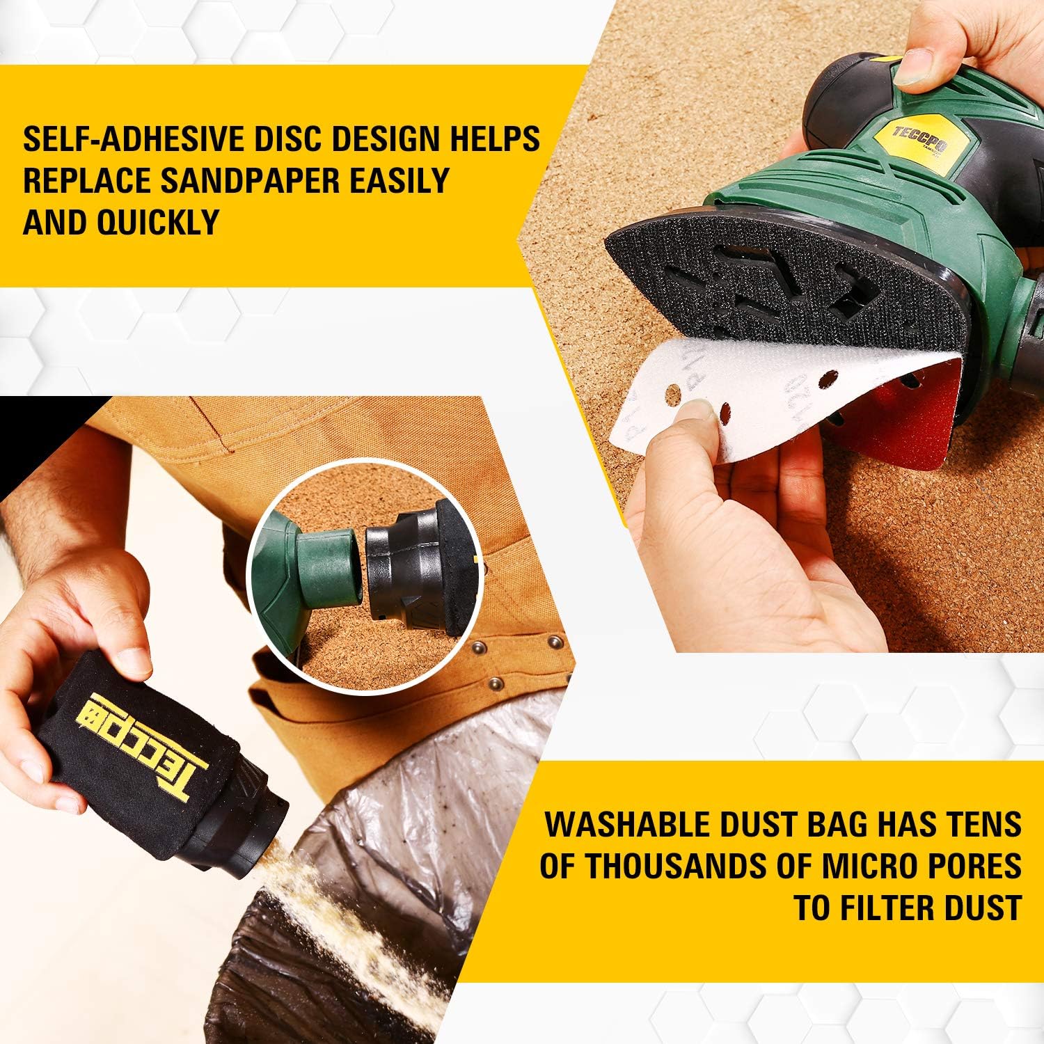 TECCPO Compact Mouse Detail Sander with 12Pcs Sandpapers, 14, 000 OPM Multi-Function Sander, Efficient Dust Collection System, Ideal for Sanding, DIY-TAMS22P - - 