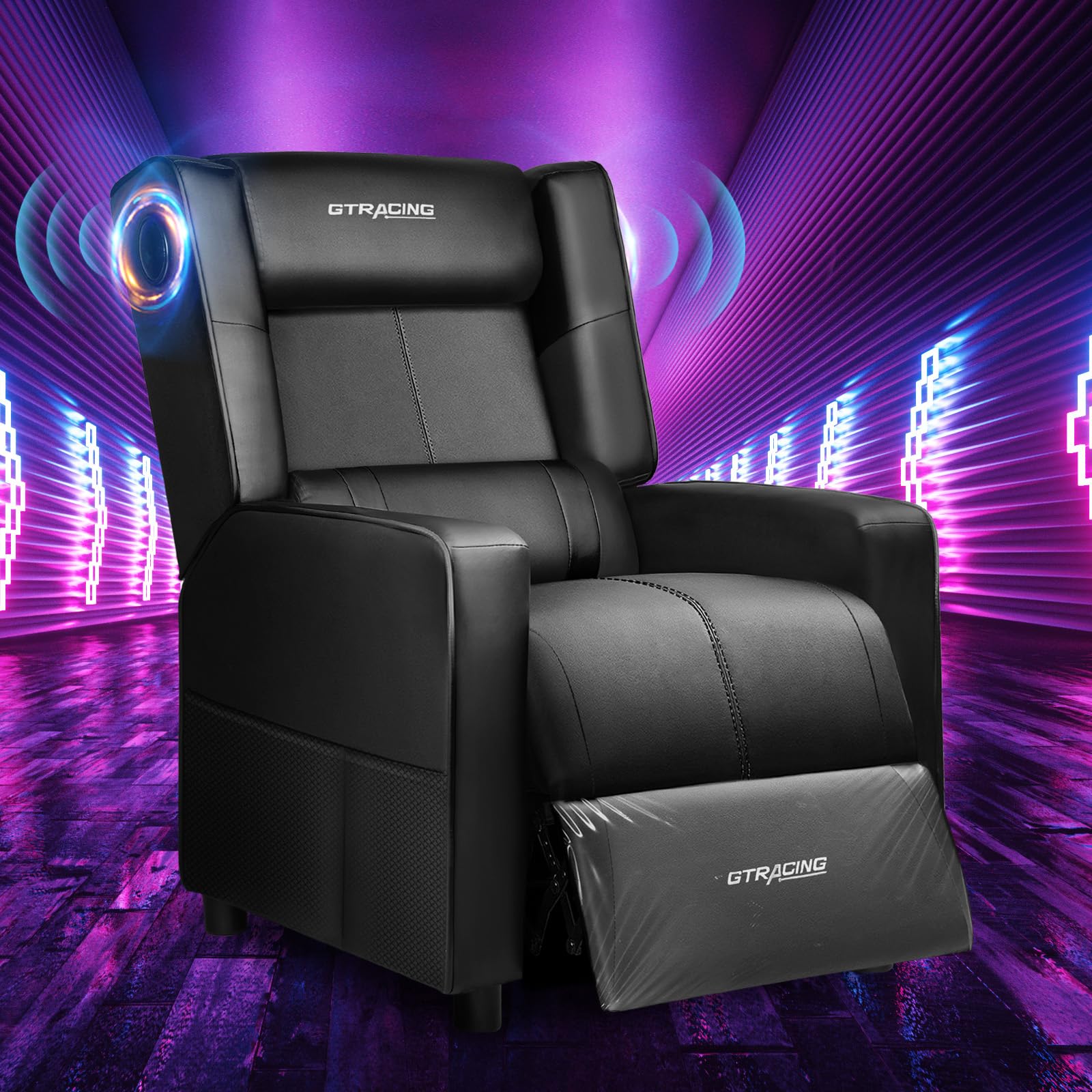 Photo 1 of **DENTS**GTRACING Gaming Recliner Chair with Bluetooth Speakers Racing Style Single Gaming Sofa Modern Living Room Recliners Ergonomic Comfortable Massage Home Theater Seating, Black