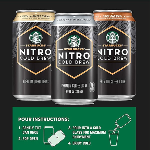STARBUCKS NITRO COLD BREW COFFEE, SPLASH OF SWEET CREAM, 9.6 FL OZ CANS, ICED COFFEE, COLD BREW COFFEE, COFFEE DRINK (PACK OF 8)