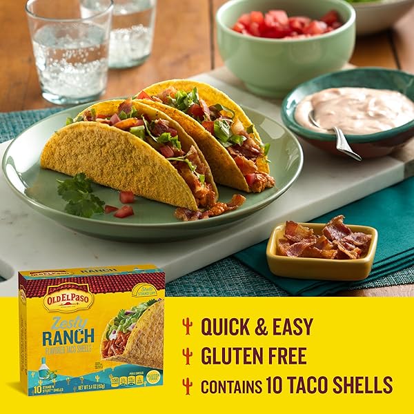 OLD EL PASO STAND ‘N STUFF TACO SHELLS, ZESTY RANCH, GLUTEN FREE CRUNCHY CORN TACO SHELLS, 10 CT, 5.4 OZ