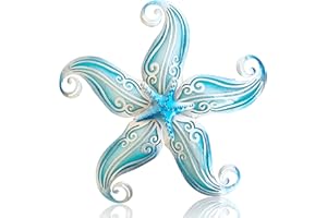 POXOHO Metal Starfish Wall Decor, Sea Life Coastal Decorations 12 inch Starfish Wall Art, Nautical Home Decoration Handing Ocean Beach Wall Art for Garden,Fence,Home,Patio,Kitchen,Bathroom,(Sky Blue)