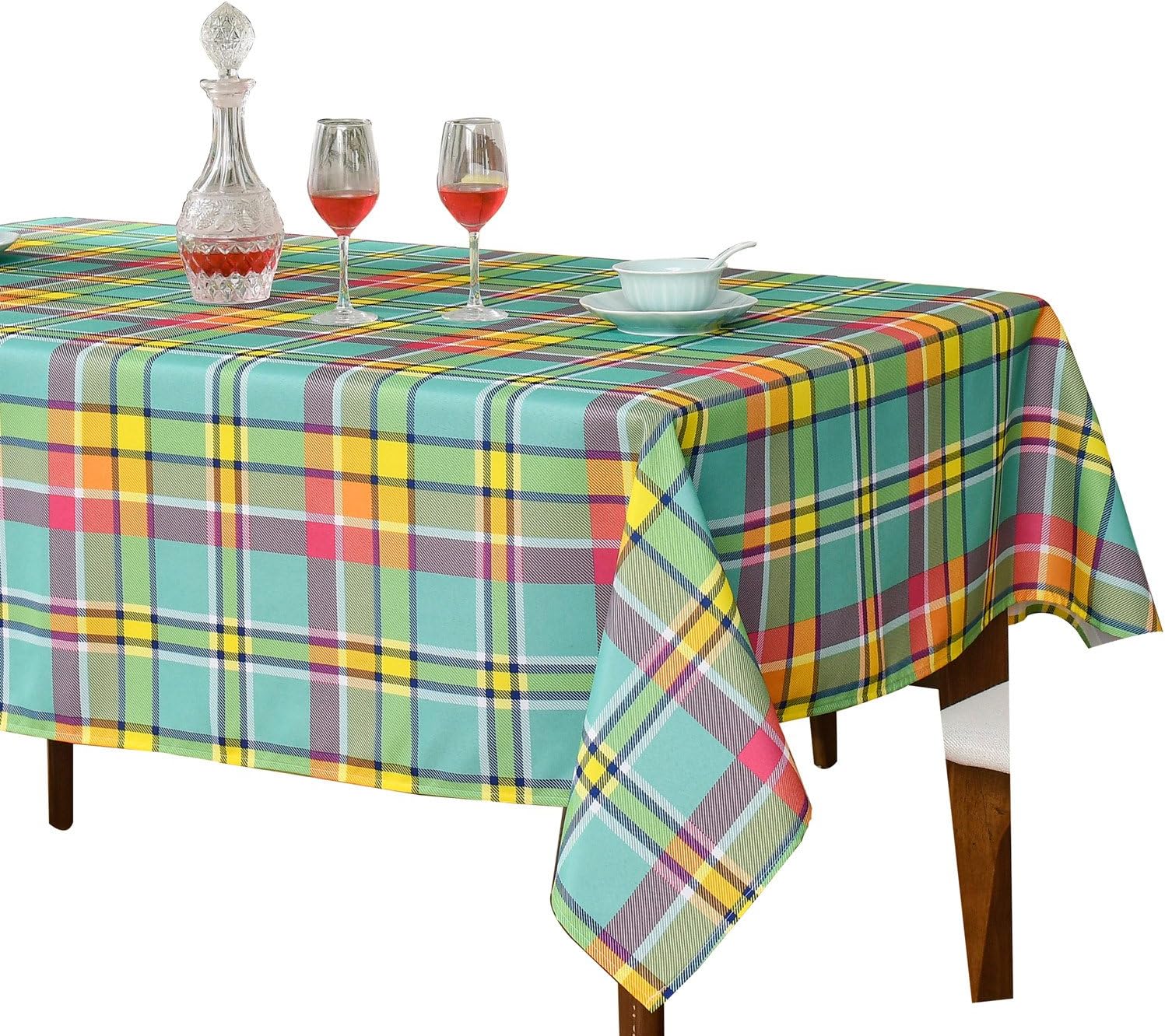 JIATER Modern Plaid Table Cloth Spillproof Polyester Fabric Rectangle Tablecloth (60 x 104, Yellow Green Plaid)
