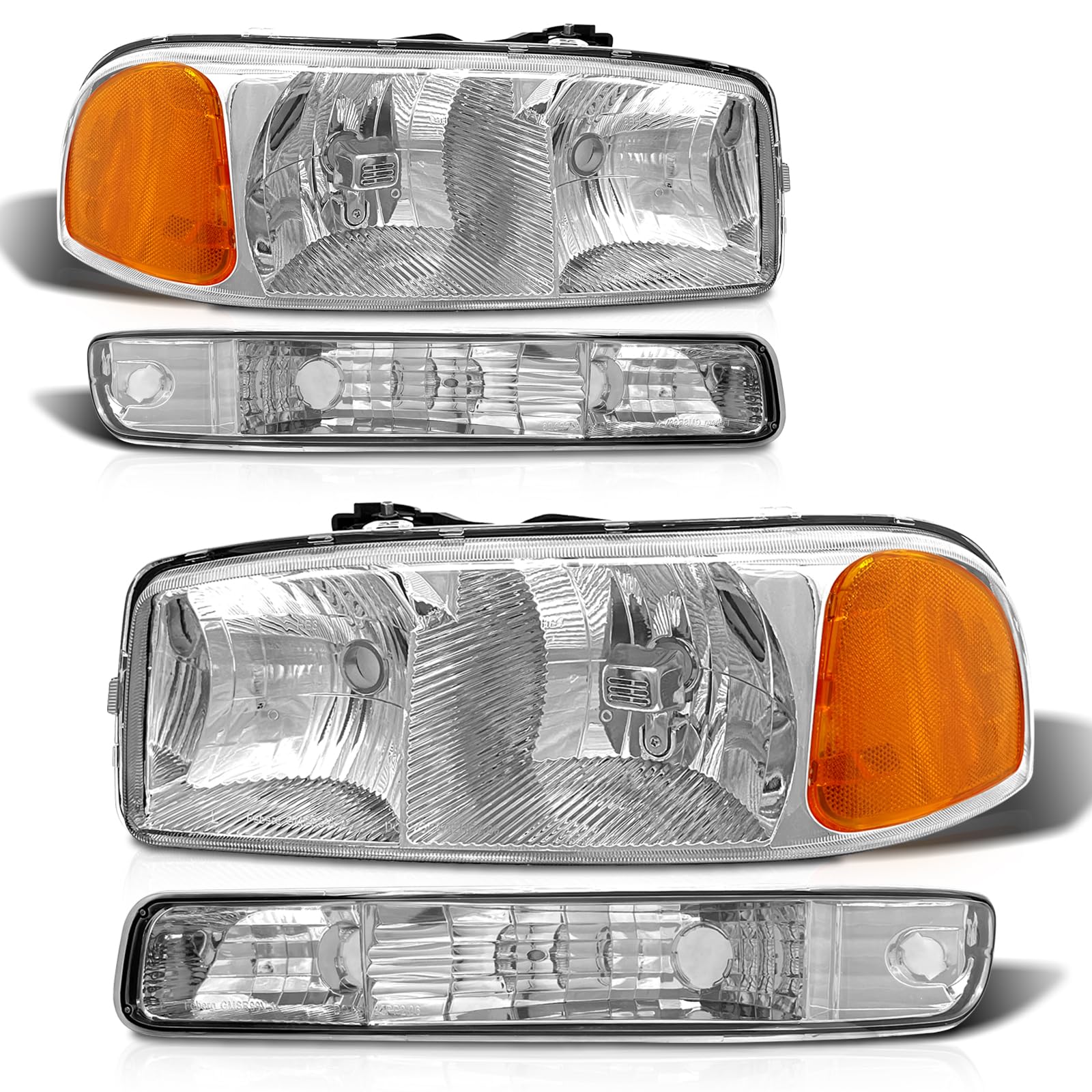 Headlight & Bumper Lamp Combo For 1999-2006 GMC Sierra & 2000-2006 Yukon XL – Chrome Housing – Set