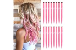 HappClan Hot Pink Hair Extensions, 16 Pcs Deep Pink Clip in Hair Extensions Synthetic, 22 inch Rainbow Highlight Hairpieces for Girls Women Kids Favor Gift & Party Birthday (Cherry Pink)