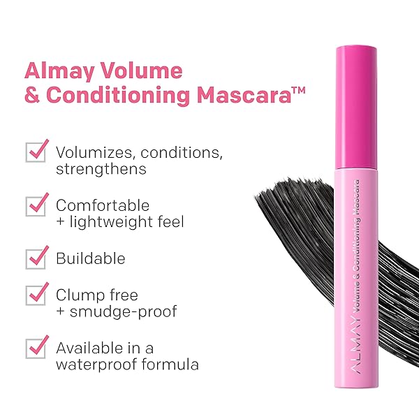 ALMAY VOLUME & CONDITIONING MASCARA, HYDRATING ALL DAY WEAR, 40 BLACKEST BLACK WATERPROOF, 0.27 FL OZ