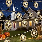 Halloween String Lights,15FT 30 LED Fairy Decor Lights USB & Battery Operated (Not Included) Cute Skull String Lights 2 Modes Waterproof Fall Light Decoration for 2025 Indoor Outdoor Home Party Garden