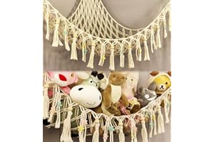 TCGPRO Stuffed Animal Storage - Stuffed Animal Hammock or Net Corner, Boho Stuffed Animal Holder with Tassels, Macrame Hanging Toy Organizer Ideas for Plush Display, Kids Room Decor