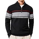 CRYSULLY Mens Sweater 1/4 Zip Cotton Polo Pullover Sweaters Casual Fall Winter Spring Striped Sweatshirts