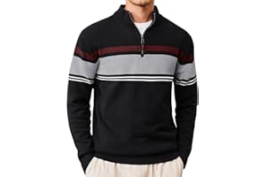 CRYSULLY Mens Sweater 1/4 Zip Cotton Polo Pullover Sweaters Casual Fall Winter Spring Striped Sweatshirts
