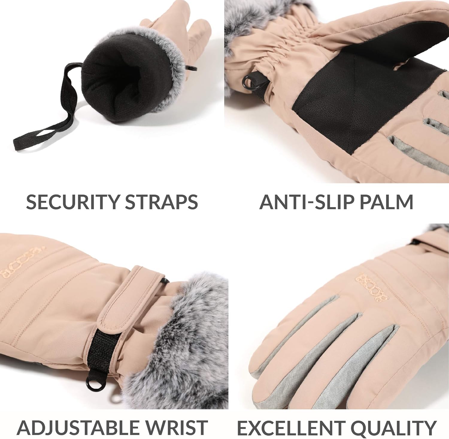 accsa Women Winter Ski Gloves 3M Thinsulate Waterproof & Windproof Snow Gloves for Skiing Anti-Slip Gloves Pink L: Clothing